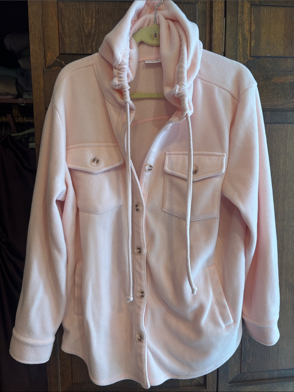 Belle by Kim Gravel Light Pink Hooded Button-Front Utility Jacket